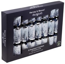Harvey & Mason Premium Christmas Crackers - Forest Tree White - Set of 8