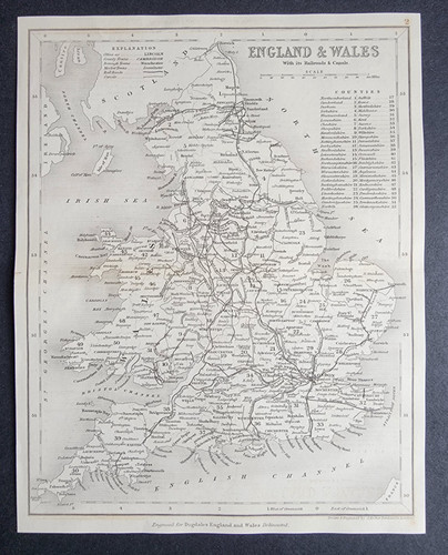 Antique 1850 map england - map,