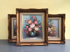 TRIO OF ORIGINAL FRAMED SIGNED OILS ON CANVAS OF FLOWERS BY ROBERT COX 1934-2001