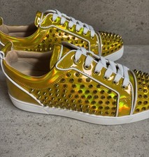 Christian Louboutin Louis Junior Spikes Mens Gold Leather Sneakers EU43/ US10