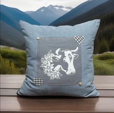 1 country style cushion cover, cushion cover, decorative cushion, cow, blue/grey 50x50cm.