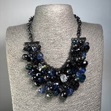 Statement necklace Betty Jackson Blue And Black Faceted Glass Bead Bib Necklace 