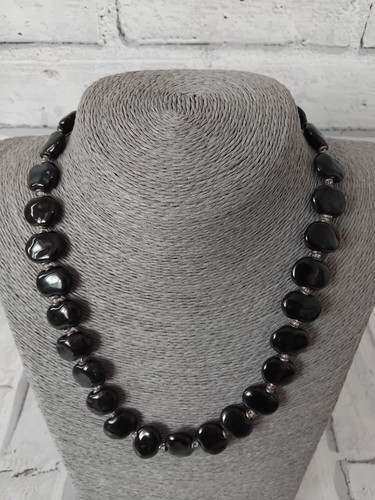 Black glass beaded - , necklace
