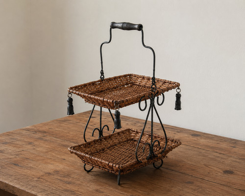 Vintage tier metal wicker - vintage,