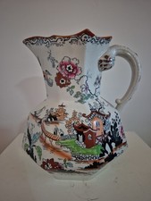 Antique Masons Ironstone. Huge Jug, Pagodas , 11.25 Inches, Biggest Size