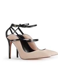 Reiss Strap Court Shoes Suede Patent Heather Beige Black High Heels Size 40 Uk 7