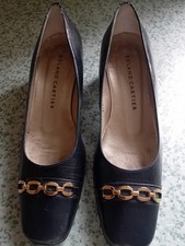 Womens Vintage Roland Cartier Navy Blue Leather Block Heel Court Shoes Size 38/5