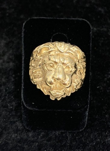 Mens 9ct yellow gold lion - , head