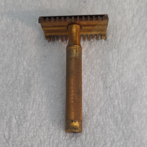 Vintage gold tone metal safety - metal,