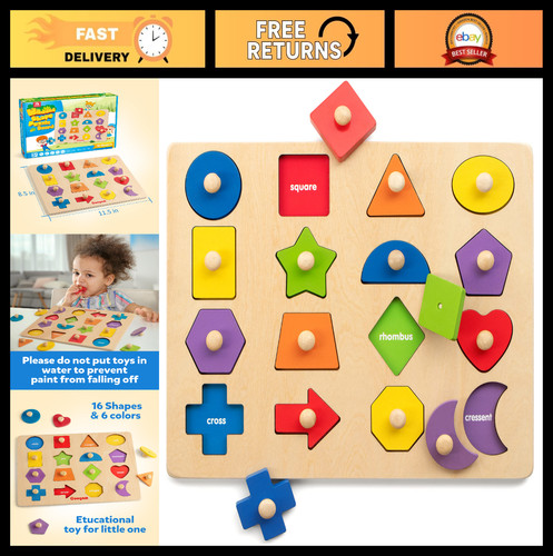 Wooden shape peg puzzle toy - wooden,