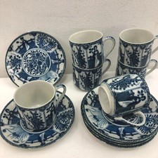 6 setting hand painted Willow tea set BLUE & WHITE vintage