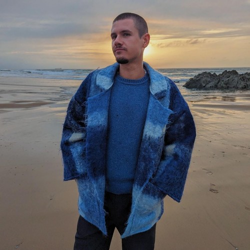 Blue plaid mohair - blue, coat
