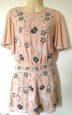 Women's Love Label Orange Floral Beaded Fan Sleeve Playsuit 8 UK