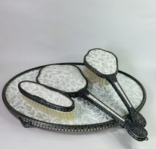 Vintage 4 Piece Regent London Silver Ornate Dressing Table Vanity Set With Tray