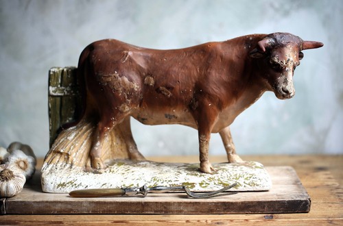 Plaster cow large - large, antique
