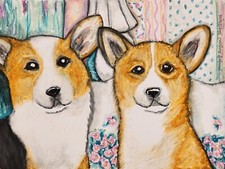 CORGI Cottage Chic Original 9 x 12 Pastel Painting Dog Art KSams Pembroke Welsh