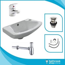Small Compact Bathroom Cloakroom Basin Sink Wall Hung Tap Waste & Bottle Trap
