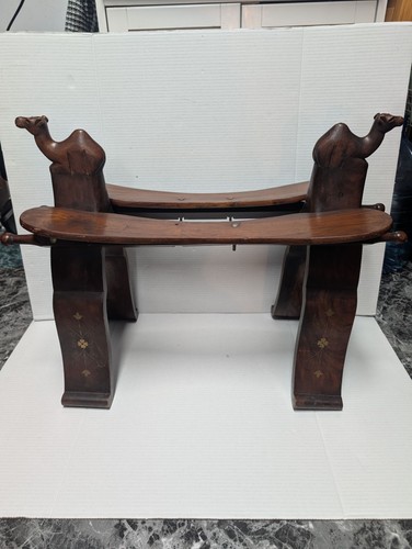 Hand carved wood camel bench - carved,