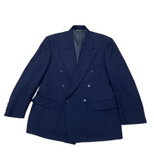 Dellapenna Vintage 90s Double Breasted Suit Jacket Men 42S Navy Stripe Made USA