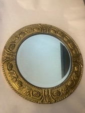 vintage Arts Crafts Wall Round Mirror Brass Layer Grape Vine Bevelled Glass