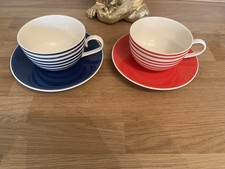 2 WHITTARD STRIPED LARGE BREAKFAST CUPS AND SAUCERS - UNUSED