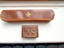 2 Box’s Vintage Hard Wood Pencil Box Brass Inlay Swing Sliding Top Butterfly Box