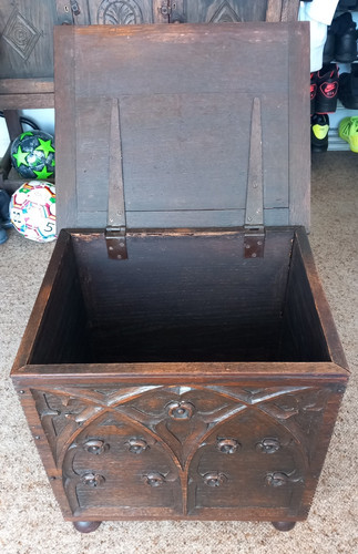 Carved brown wooden coffer - brown,