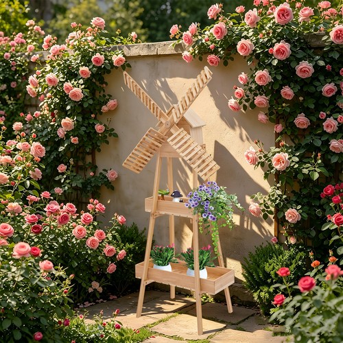 Wooden windmill storage rack - storage,
