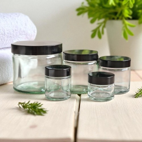 Clear glass jars black lid - glass,