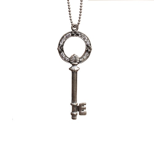 Oxidized silver crystal key - oxidized,