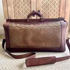 Large Vintage Gladstone Style Leather Woven Cane Bag 52cm L Kalimantan Indonesia