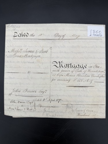 1860 antique vellum mortgage - 1860,