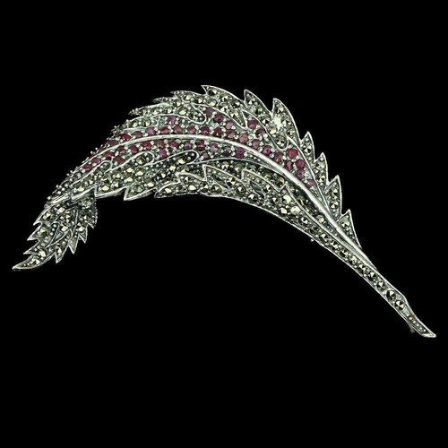 Sterling silver brooch ruby - silver,