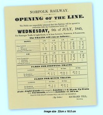 Norfolk Railway Grand Opening Timetable 1845  Historic Poster Print in Hardback