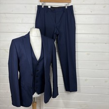 NEXT Suit Mens Size 38 Blue 3 Piece Jacket Trousers Waistcoat Tailored Smart W32