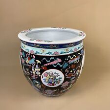Vintage Oriental Planter Decorative Ceramic Plant Pot Chinese Hand Painted Black