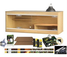 Viv Exotic Bearded Dragon Kit Large Inc Light Heat Oak with Glass Doors Shelves