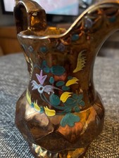 Copper Lustre Ware Jug Hand Painted Antique Pottery 20cm Tall
