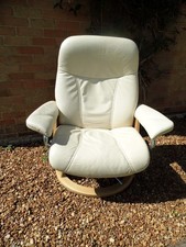Stressless Cream Consul Chair with Signature Base,  Large Size