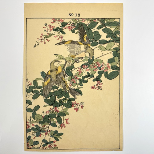 Japanese woodblock bird print - woodblock,