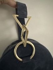 Tara Zadeh Azar  navy blue suede round clutch hand bag