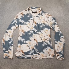 All Saints Mens Shirt Small Blue Talon Eagle Bird Print Japan Oriental Hawaiian