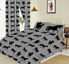 Double Bed Horses Grey Duvet