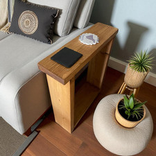 Slim Solid Wood Sofa Side Table – Handcrafted Narrow End Table – No Assembly