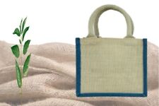 Jute Bag - Small - with Blue/Pink/Natural coloured border - Lunch / Gift Bag