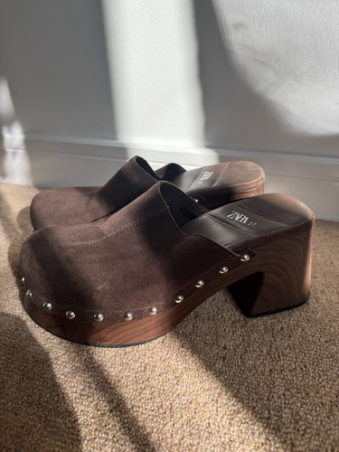 Zara brown suede clog - suede, mules