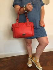 FOSSIL RED THICK AGED LEATHER MADDOX HANDBAG