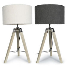 Tripod Table Lamp Chrome & Wood Living Room Light Boucle Dum Lampshade Shade