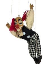 Vintage Marionette Clown Puppet with Red Hair and Checkered Pants