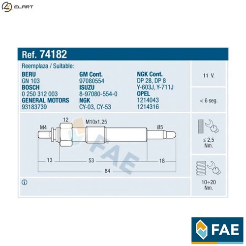 Glow plug 74182 - 4x,